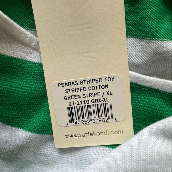 NWT Suzie Kondi Psaras Striped Tee in Green and White Stripe Sz XL - Picture 11 of 12